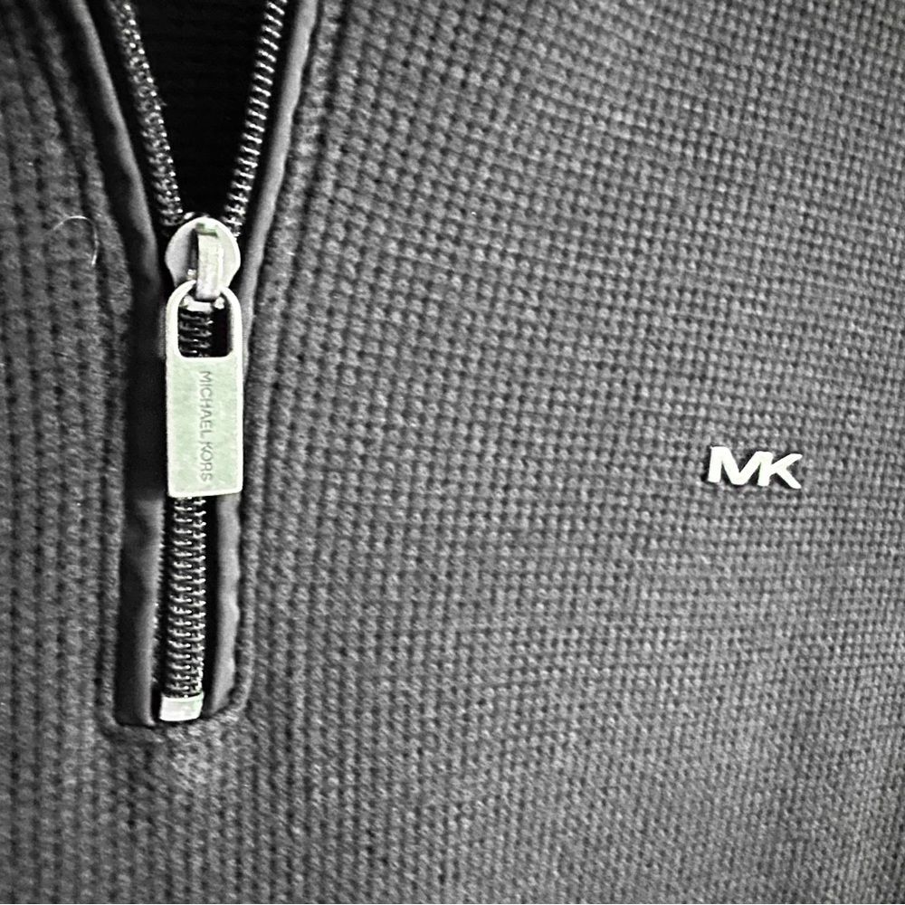 Michael Kors Black Waffle Knit 3/4 Zip Pullover Top sz Medium - Picture 4 of 8
